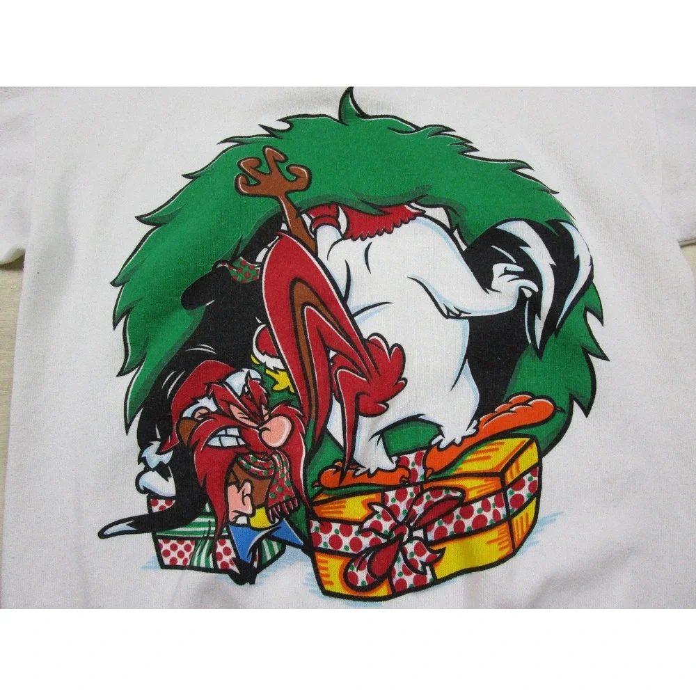Vintage 90s Looney Tunes Sweatshirt Youth (XL) Christmas Wreath Bugs Taz 1994